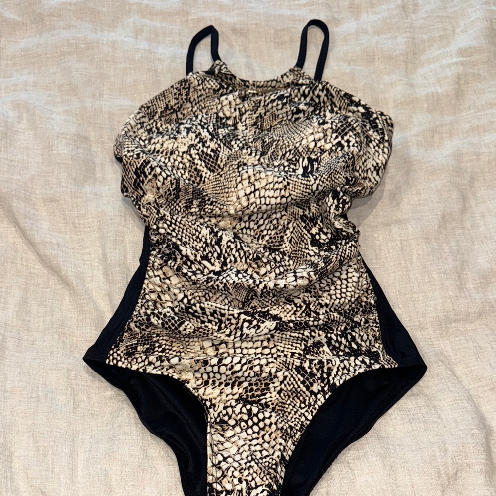 Calvin Klein Snake Print One Piece Swimsuit - Black and Tan